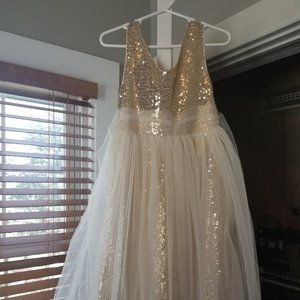 Child Dress, size 6, gold sequin and ivory, flower girl dress